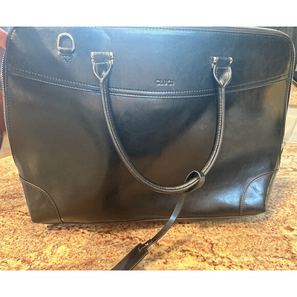 CLUCI NWOT  Refined Leather Briefcase 15" Laptop  Bag Black Large Tote - Picture 15 of 15